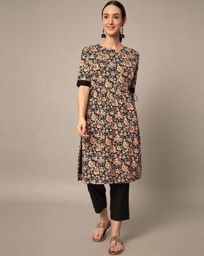 floral print straight kurta set