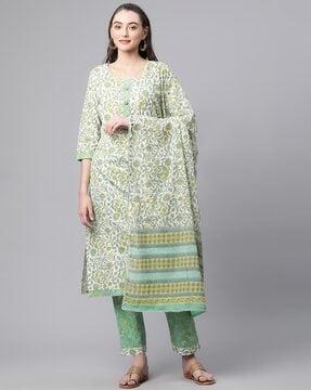 floral print straight kurta set