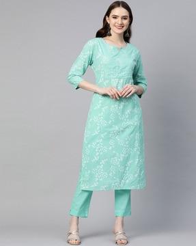 floral print straight kurta set