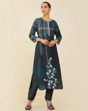 floral print straight kurta set