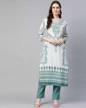 floral print straight kurta set