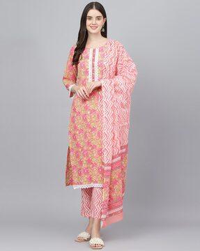 floral print straight kurta set