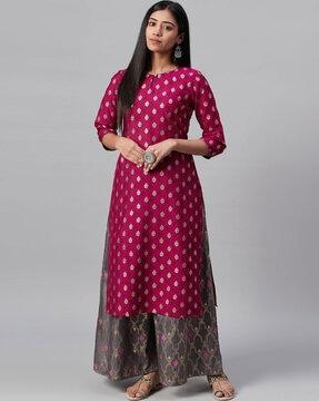 floral print straight kurta set