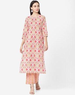 floral print straight kurta set