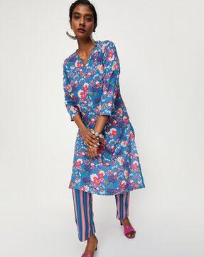 floral print straight kurta set