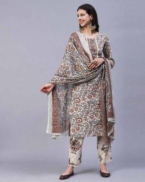 floral print straight kurta set