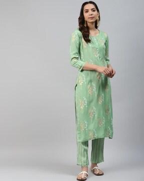 floral print straight kurta set