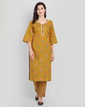 floral print straight kurta set