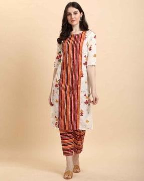 floral print straight kurta set