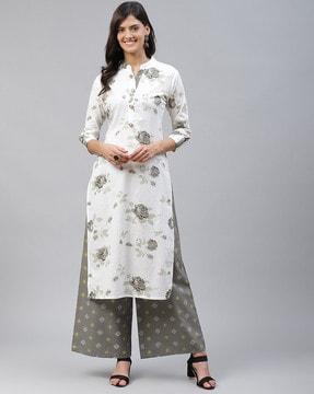 floral print straight kurta set