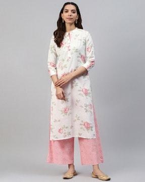 floral print straight kurta set