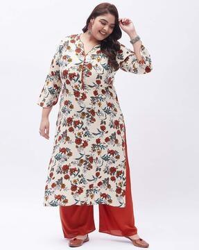 floral print straight kurta set