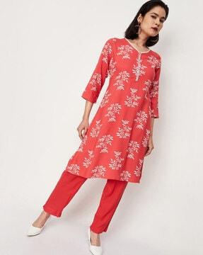 floral print straight kurta set