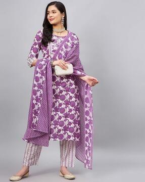 floral print straight kurta set