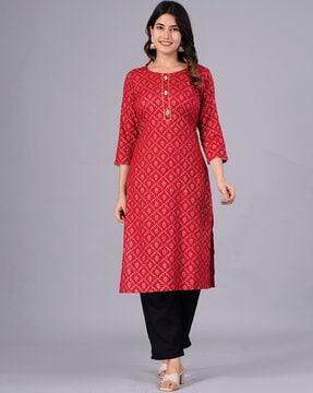 floral print straight kurta set