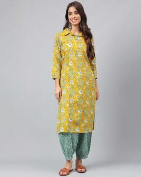 floral print straight kurta set