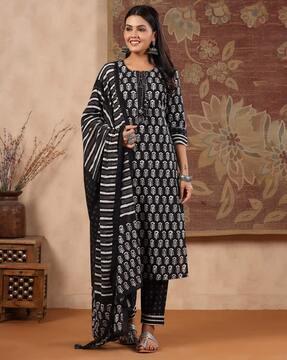 floral print straight kurta set