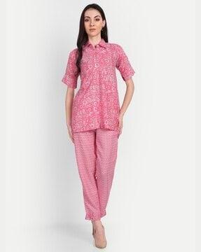 floral print straight kurta set