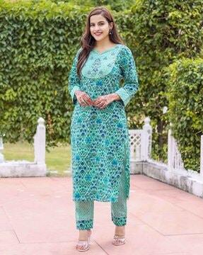 floral print straight kurta set