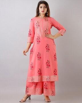 floral print straight kurta set