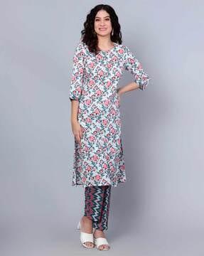 floral print straight kurta set