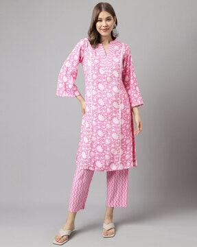 floral print straight kurta set