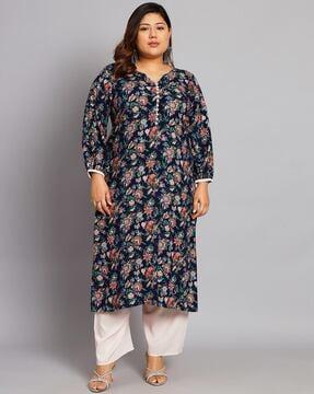 floral print straight kurta set