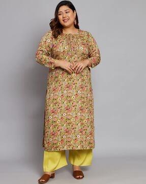 floral print straight kurta set