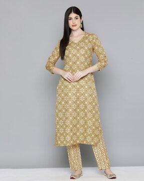 floral print straight kurta set