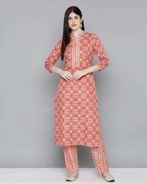 floral print straight kurta set