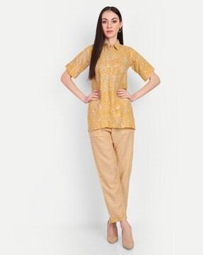 floral print straight kurta set