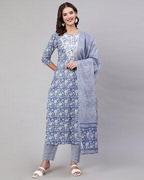 floral print straight kurta set