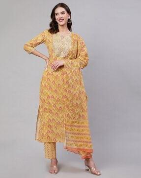 floral print straight kurta set