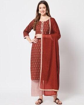 floral print straight kurta set