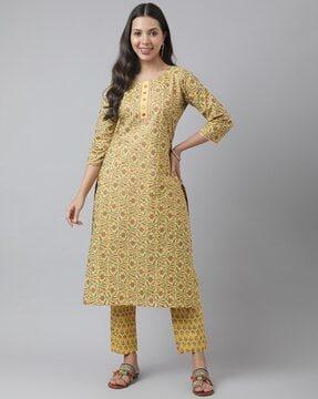 floral print straight kurta set