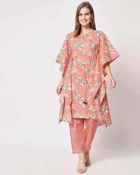 floral print straight kurta set