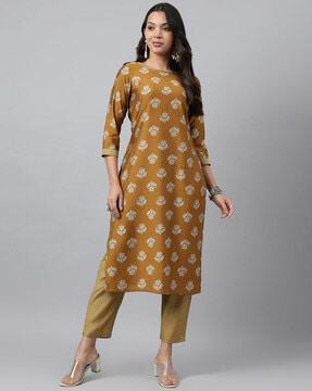 floral print straight kurta set