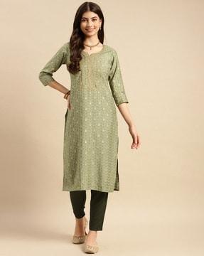 floral print straight kurta set