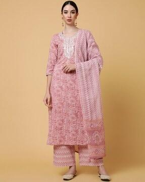 floral print straight kurta set