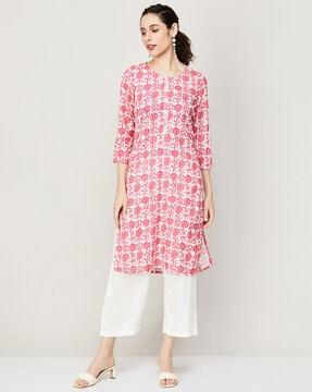 floral print straight kurta set