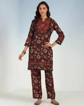 floral print straight kurta set