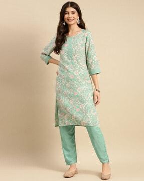 floral print straight kurta set