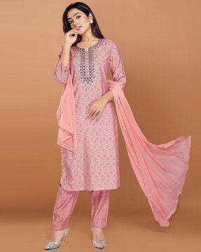 floral print straight kurta set