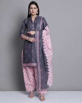 floral print straight kurta set