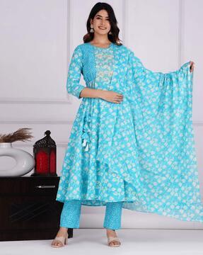 floral print straight kurta set