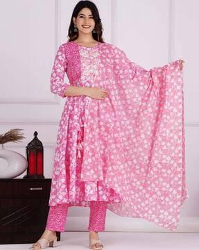 floral print straight kurta set