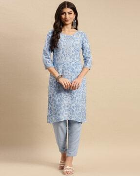 floral print straight kurta set