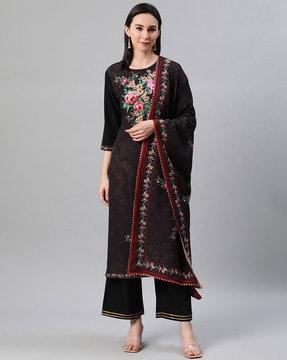 floral print straight kurta set