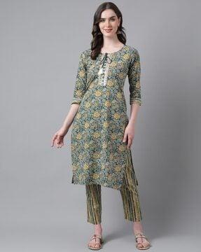 floral print straight kurta set