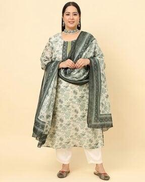 floral print straight kurta set